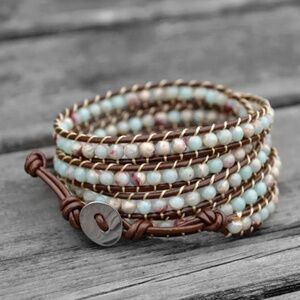Handcrafted Jasper Stone Bead Wrap Bracelet 22”